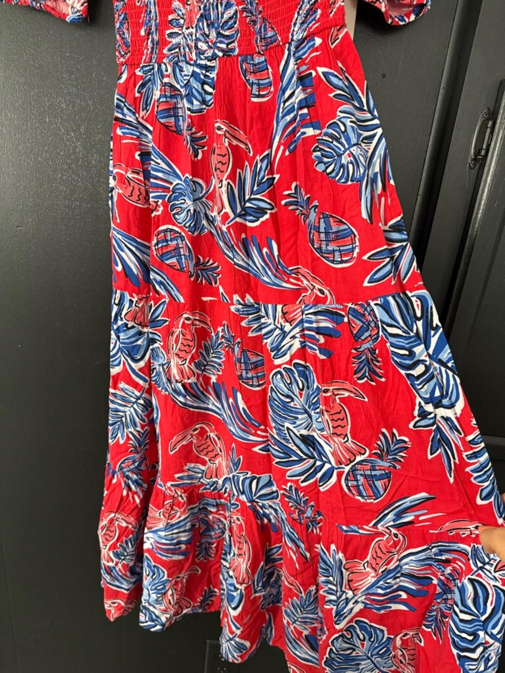 Sincerely Jules Red Maxi Dress with Blue and White Tropical Print size xs, - Picture 4 of 11